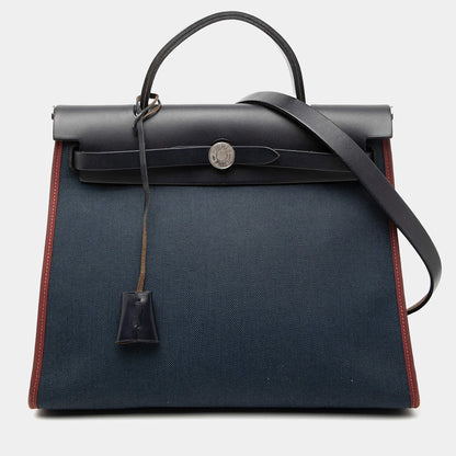 Hermes Black Blue Toile Herbag Zip 31