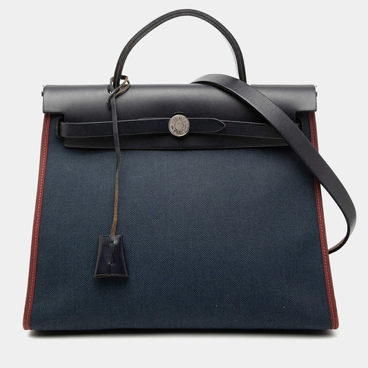 Hermes Black Blue Toile Herbag Zip 31