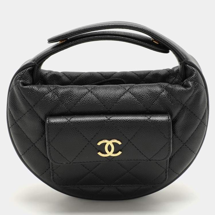 Chanel Mini Round Hobo in Black Quilted Caviar Leather