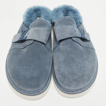 Louis Vuitton Blue Fur and Suede Easy Mules Size 41