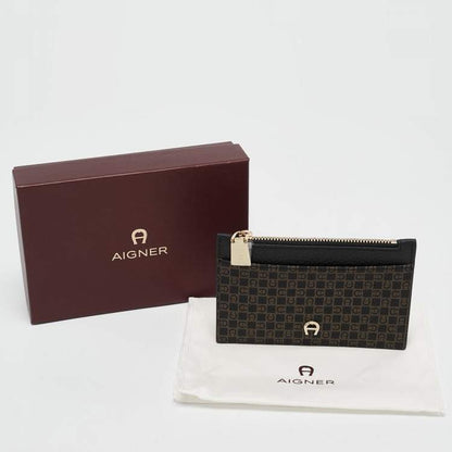 Aigner Black Monogram Coated Canvas & Leather Card Holder