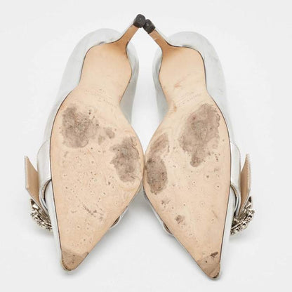 Jimmy Choo Silver Crystal Embellished Leather Pumps Size 37