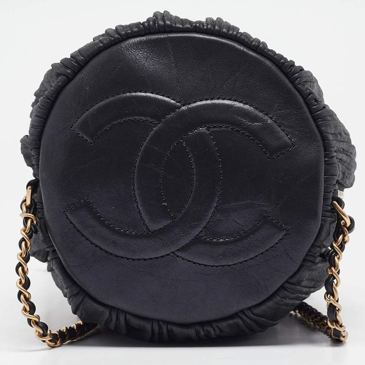 Chanel Black Shimmer Leather Coco Pleats Sling Backpack