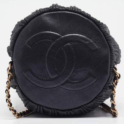 Chanel Black Shimmer Leather Coco Pleats Sling Backpack