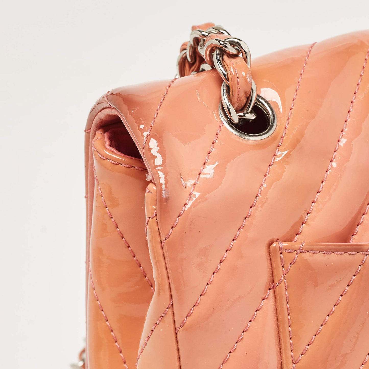 Chanel Pink Chevron Patent Leather Jumbo Flap Bag