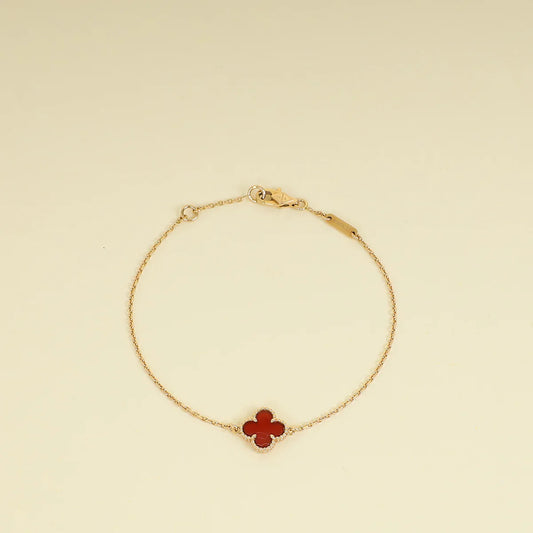 Van Cleef & Arpels 18K Rose Gold Sweet Alhambra Carnelian Bracelet