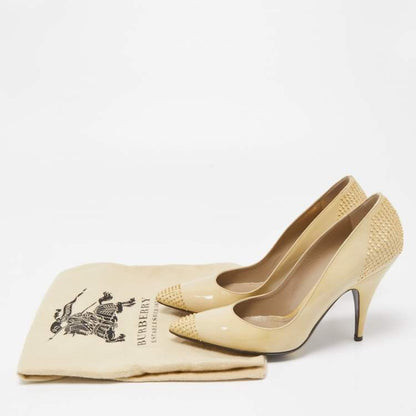 Burberry Beige Patent Leather Studded Pumps Size 38