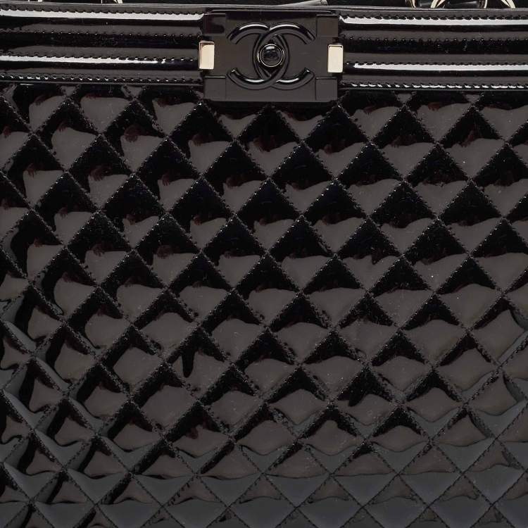 Chanel Black Quilted Patent Leather Large Shopper Tote