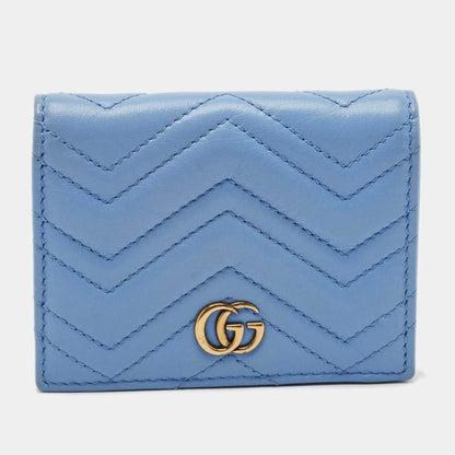 Gucci Blue Matelassé Leather GG Marmont Card Case