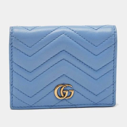 Gucci Blue Matelassé Leather GG Marmont Card Case