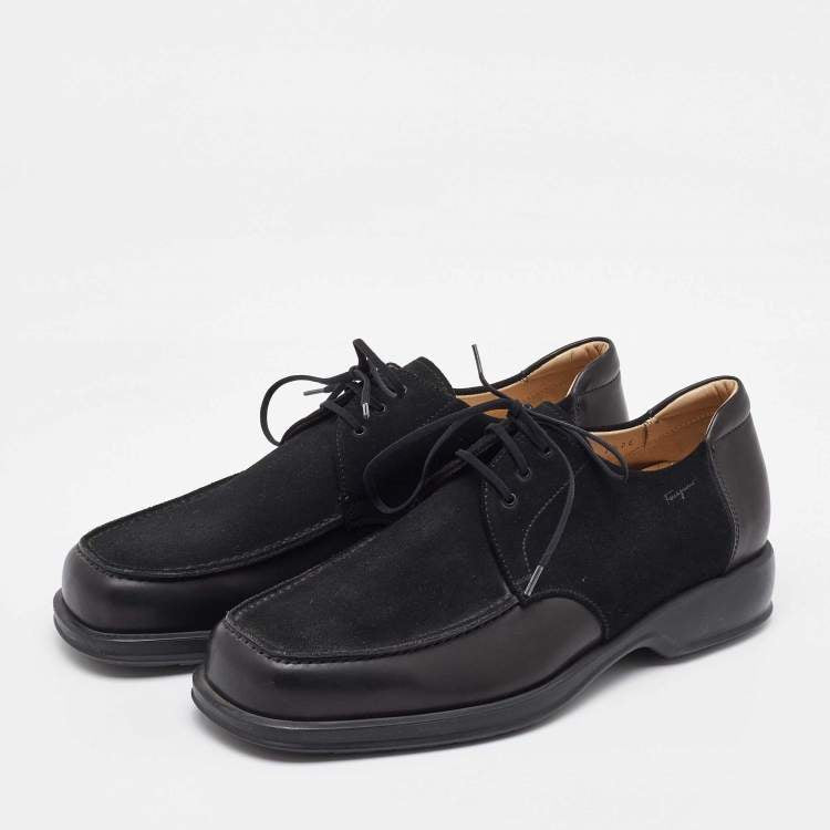 Salvatore Ferragamo Men’s Black Suede & Leather Derby Shoes - Size 41.5 - Brand New