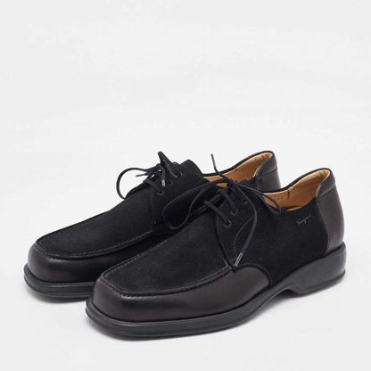 Salvatore Ferragamo Men’s Black Suede & Leather Derby Shoes - Size 41.5 - Brand New