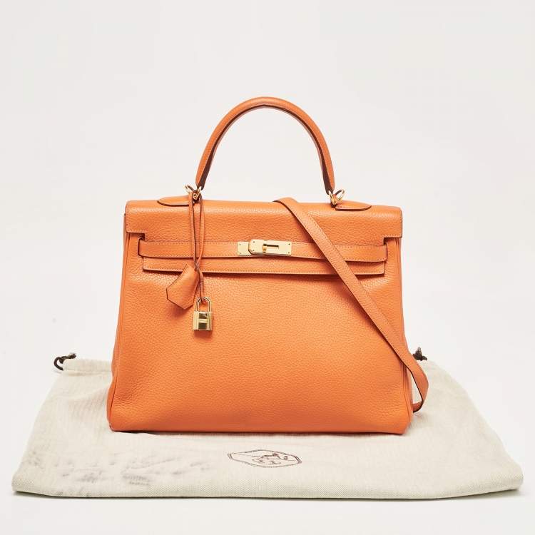 Hermès Orange Taurillon Clemence Leather Gold Finish Kelly Retourne 35 Bag