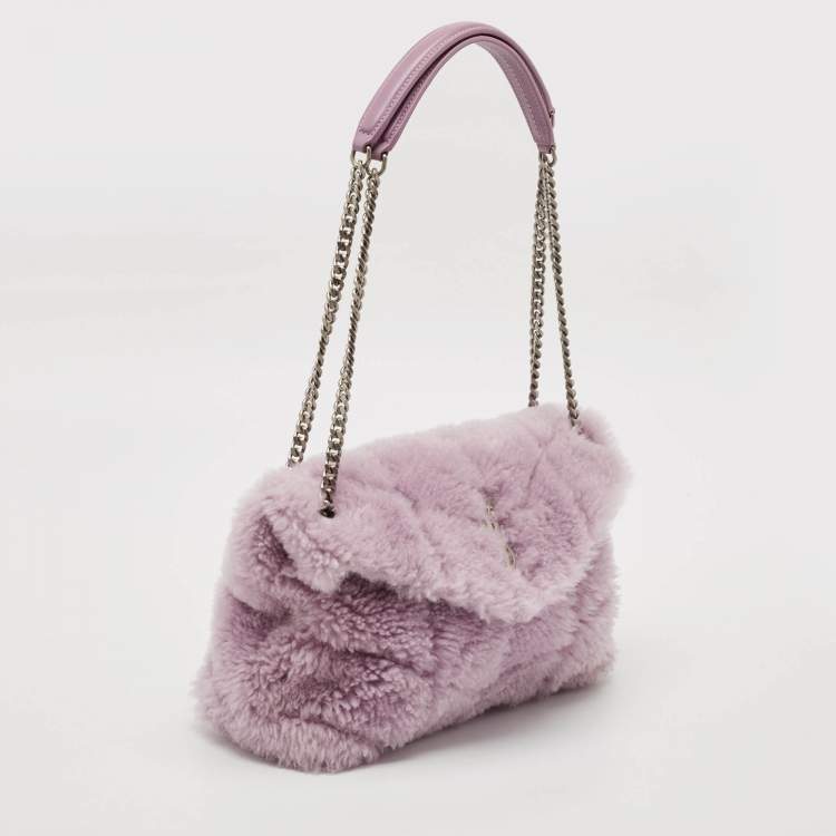 Saint Laurent Loulou Medium Shoulder Bag in Lilac Shearling