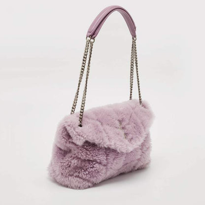 Saint Laurent Loulou Medium Shoulder Bag in Lilac Shearling