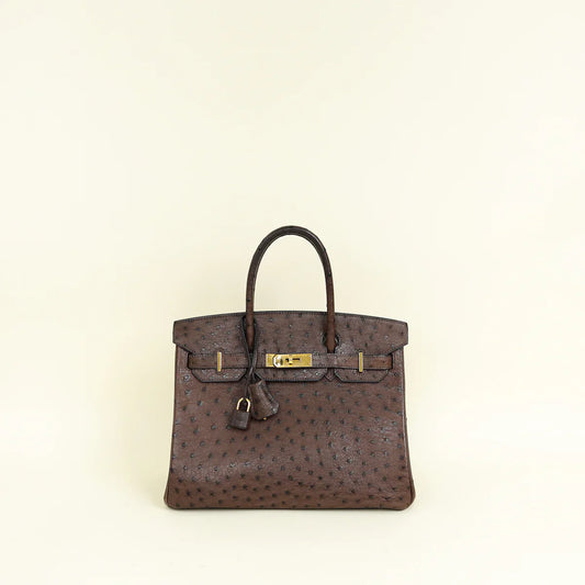 Hermes Chocolate Ostrich Retourne Birkin 30 Bag