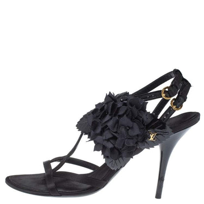 Louis Vuitton Satin Flower Ankle Strap Heels Size 39.5