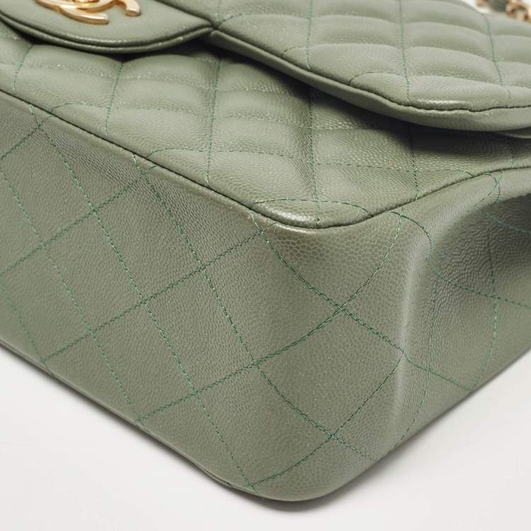 Chanel Green Caviar Leather Jumbo Classic Double Flap Bag
