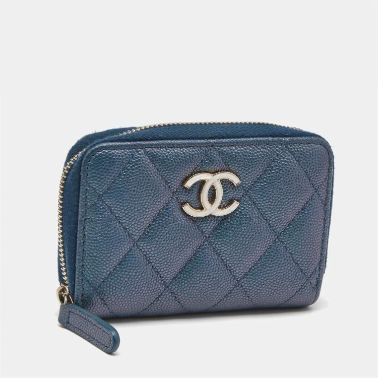 Chanel Zipped Coin Purse in Blue Shimmer Caviar Leather