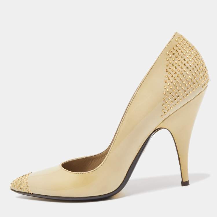Burberry Beige Patent Leather Studded Pumps Size 38