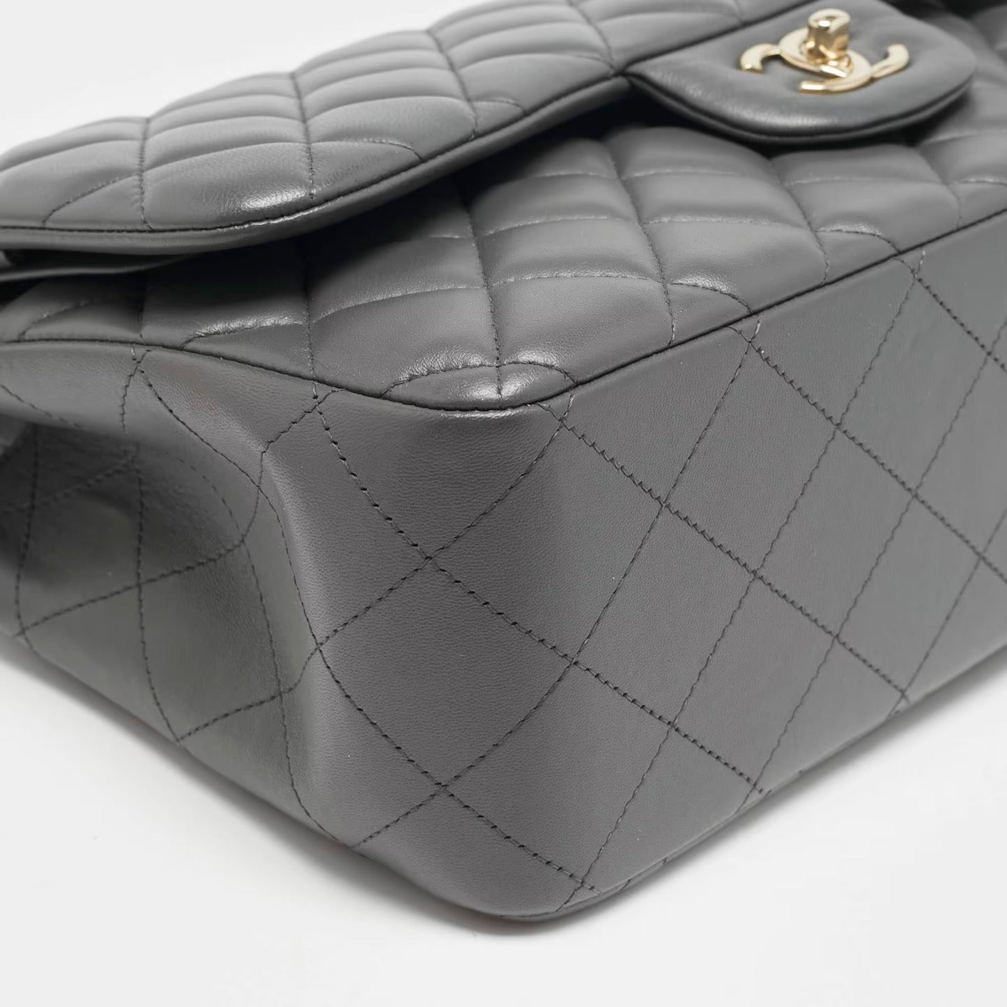 Chanel Grey Quilted Leather Jumbo Classic Double Flap Bag