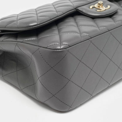 Chanel Grey Quilted Leather Jumbo Classic Double Flap Bag