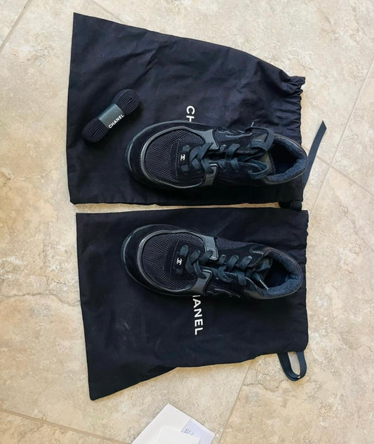 Authentic Chanel Women’s Sneakers – Black | Size 38 | Gently Worn