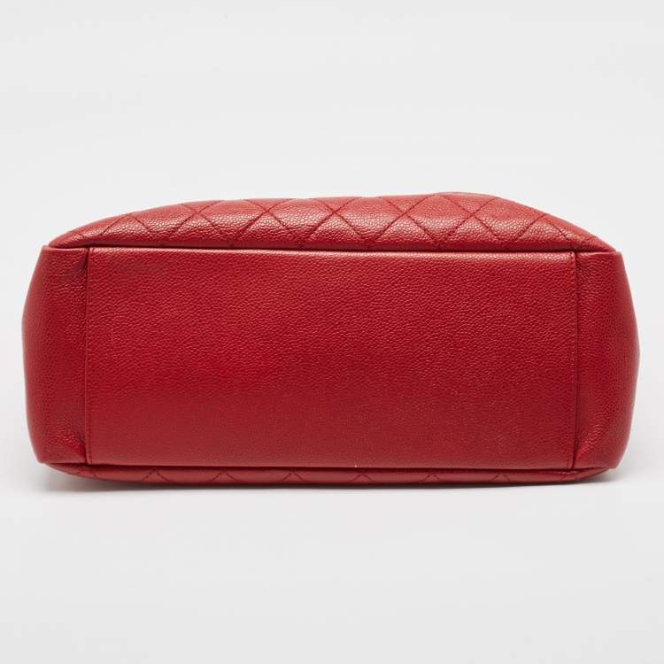 Chanel GST Tote in Red Quilted Caviar Leather with Silver Hardware
