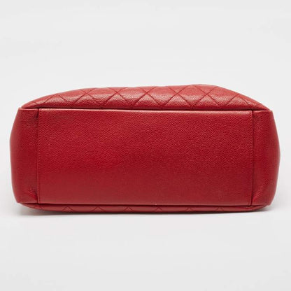 Chanel GST Tote in Red Quilted Caviar Leather with Silver Hardware