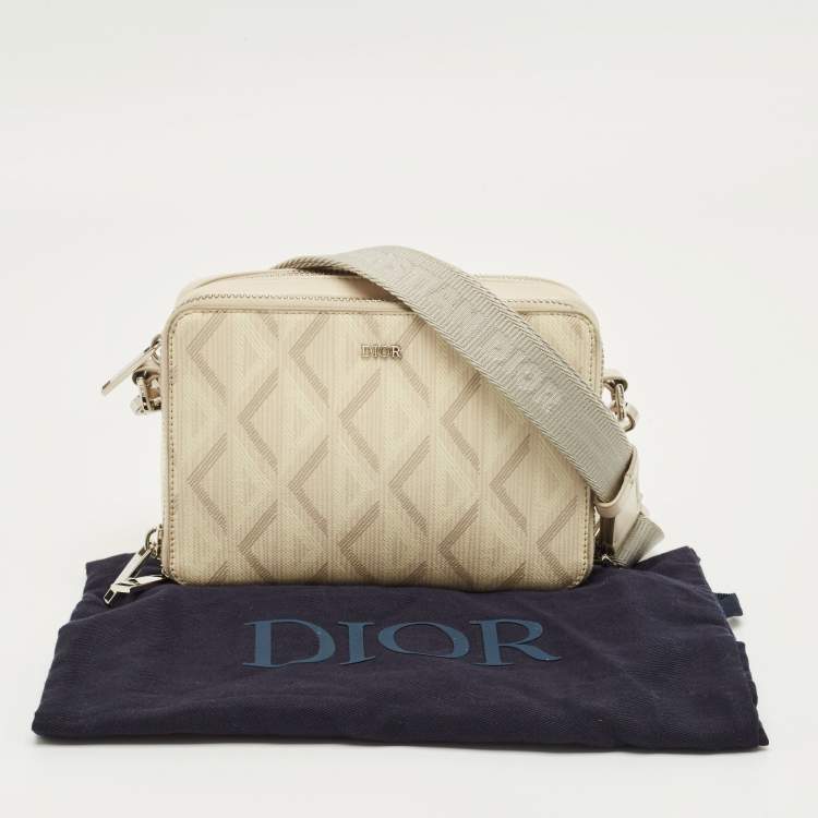 Dior Beige Diamond Print Coated Canvas & Leather Camera Bag