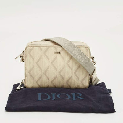 Dior Beige Diamond Print Coated Canvas & Leather Camera Bag