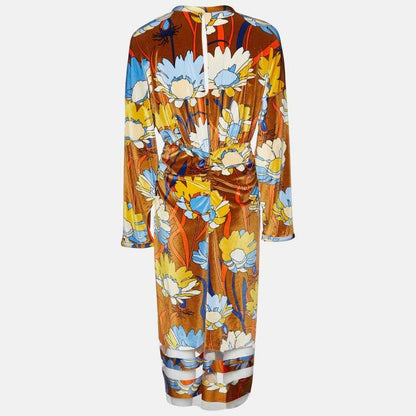 Fendi Brown Daisy Print Chenille Draped Midi Dress – Size S Brand New