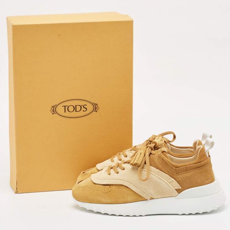 Tod’s Brown & Beige Perforated Suede Fringe Sneakers - Size 39