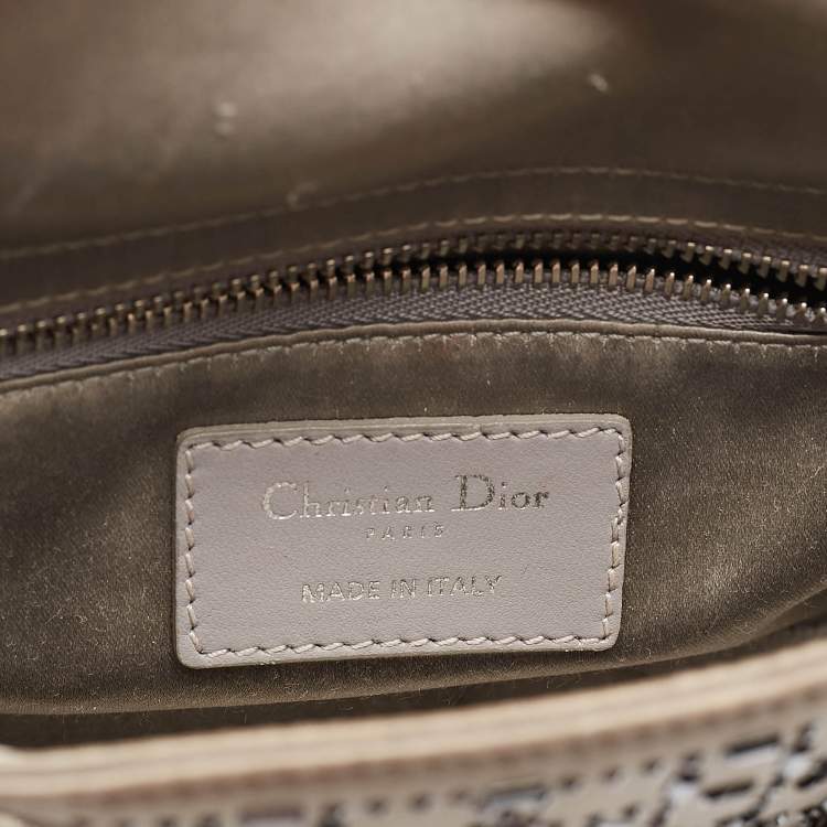 Mini Lady Dior Grey Satin with Beaded Cannage | Fair Condition