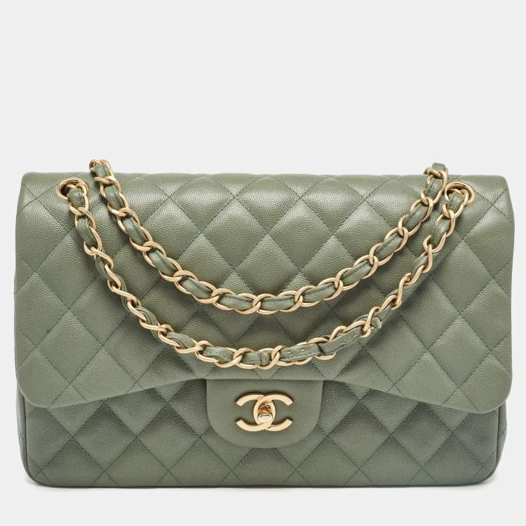 Chanel Green Caviar Leather Jumbo Classic Double Flap Bag
