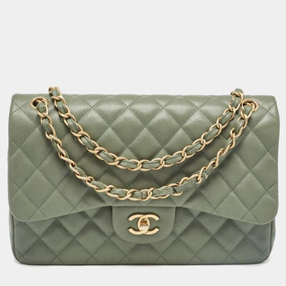 Chanel Green Caviar Leather Jumbo Classic Double Flap Bag