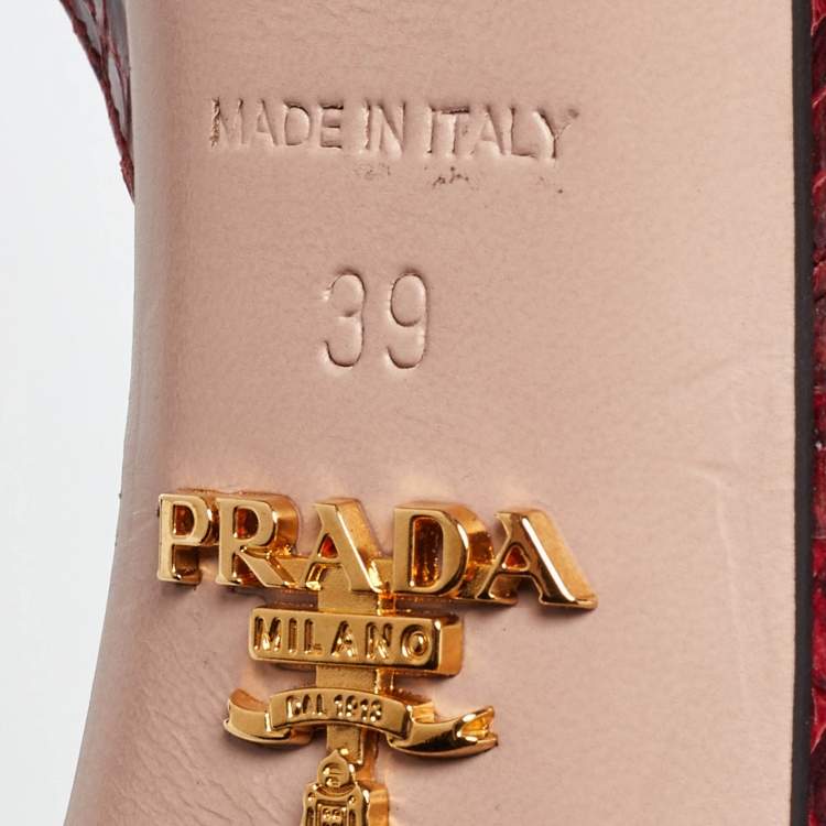 Prada Red Snakeskin Crystal Platform Sandals Size 39