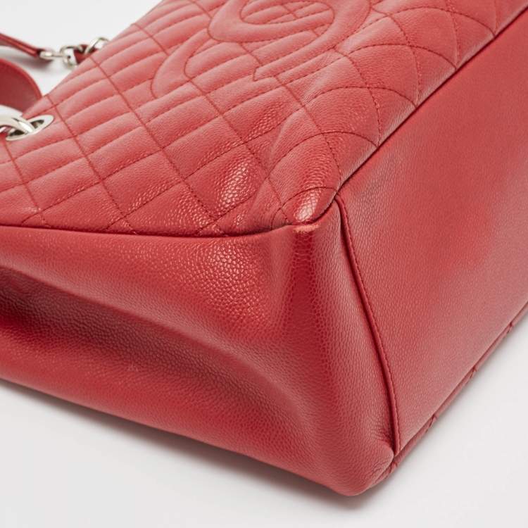 Chanel GST Tote in Red Quilted Caviar Leather with Silver Hardware