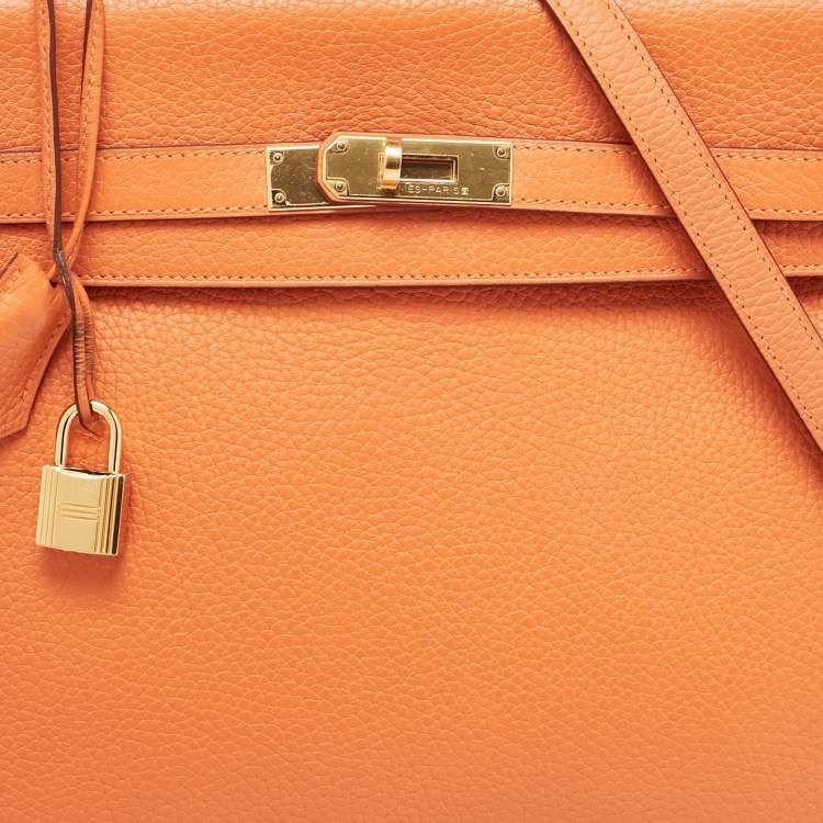Hermès Orange Taurillon Clemence Leather Gold Finish Kelly Retourne 35 Bag
