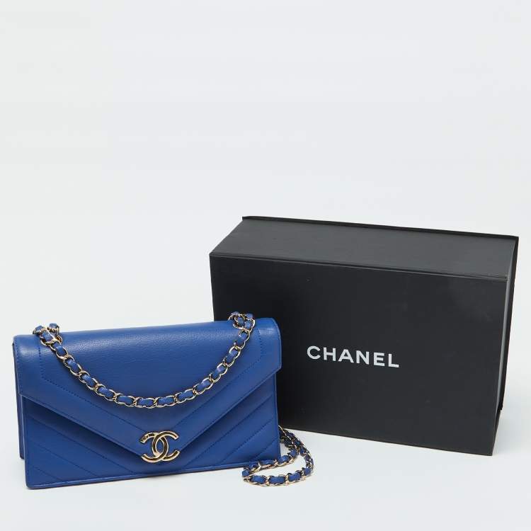 Chanel Blue Chevron Leather Medium Coco Envelope Flap Bag – Gold Hardware