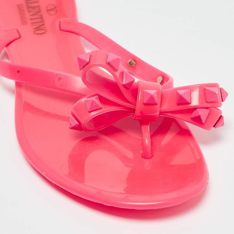 Valentino Rockstud Pink Rubber Slide Sandals Size 38