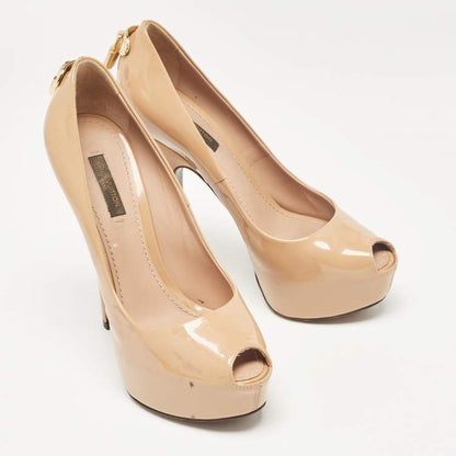 Louis Vuitton Beige Patent Leather “Oh Really!” Peep Toe Pumps Size 36.5