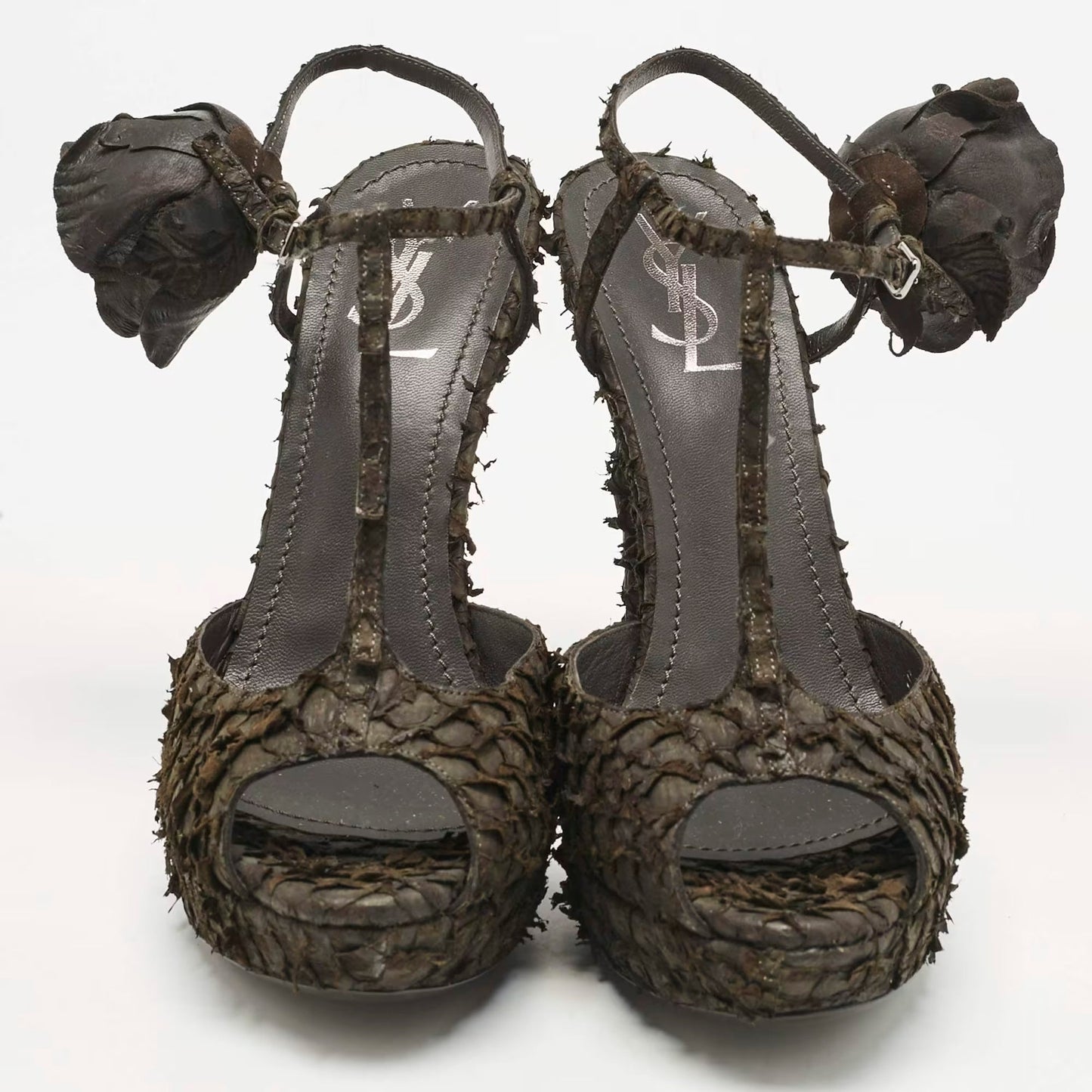 Yves Saint Laurent Dark Brown Python Platform Sandals Size 39.5