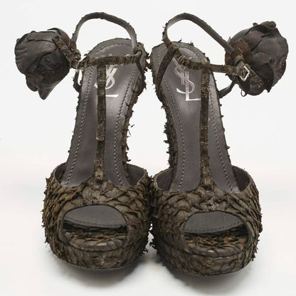 Yves Saint Laurent Dark Brown Python Platform Sandals Size 39.5