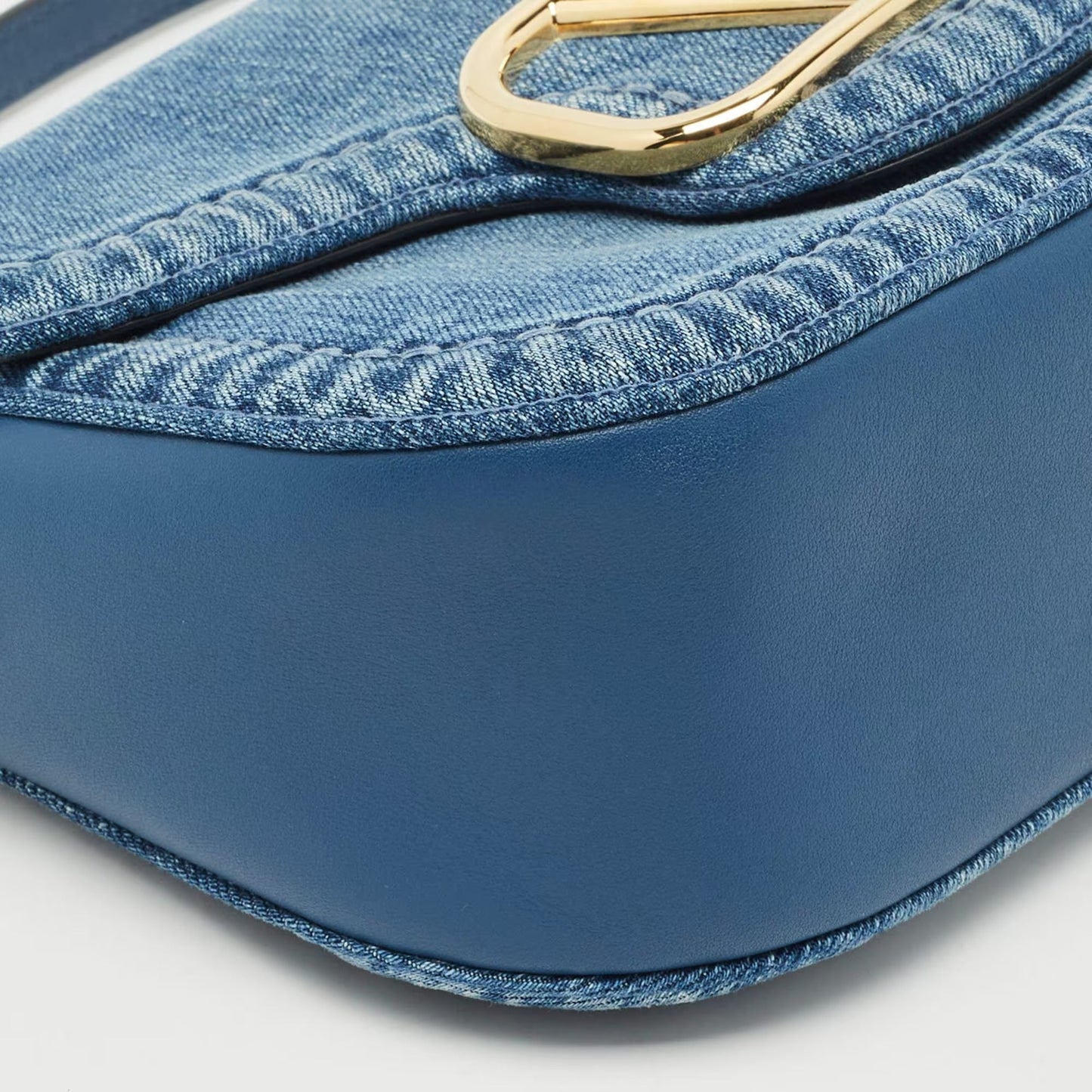 Valentino VLogo Medium Blue Denim and Leather Shoulder Bag