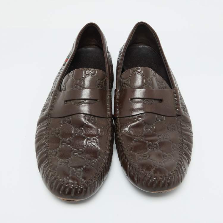 Gucci Brown Guccissima Leather Penny Loafers Size 43