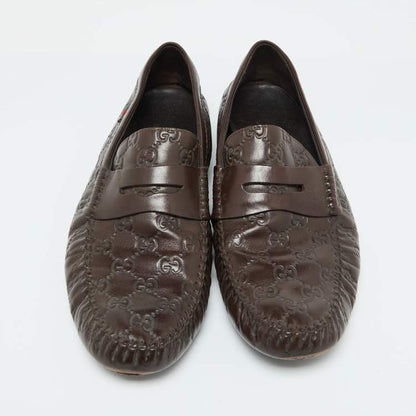 Gucci Brown Guccissima Leather Penny Loafers Size 43