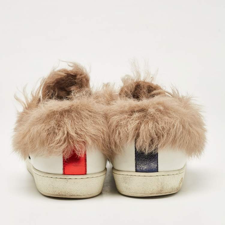 Gucci White Fur Leather Sneakers Size 40