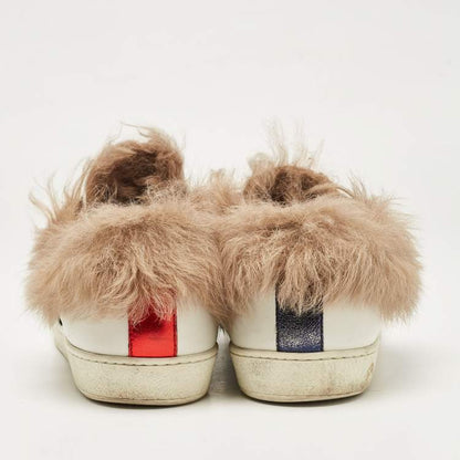 Gucci White Fur Leather Sneakers Size 40