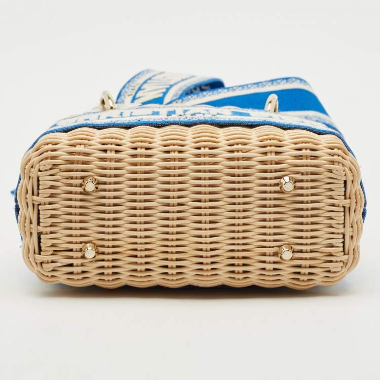 Dior Blue Cream Rattan Mini Lady Dior Tote